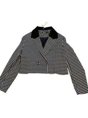 Missguided Black & White Cropped Houndstooth Blazer Jacket with Black Collar